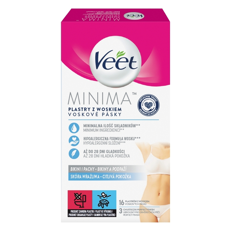 VEET MINIMA Plastry z woskiem do depilacji bikini i pach dla skóry wrażliwej 16 szt