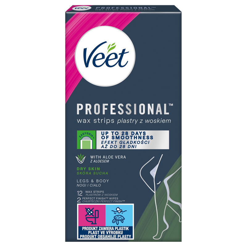 VEET PROFESSIONAL<sup>TM</sup>  Plastry do depilacji z woskiem dla skóry suchej 12 szt