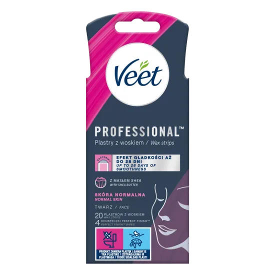 VEET PROFESSIONALTM Plastry z woskiem do depilacji twarzy dla skory normalnej 20 szt