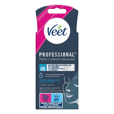 VEET PROFESSIONAL<sup>TM</sup> Plastry z woskiem do depilacji twarzy  dla skóry wrażliwej 40 szt