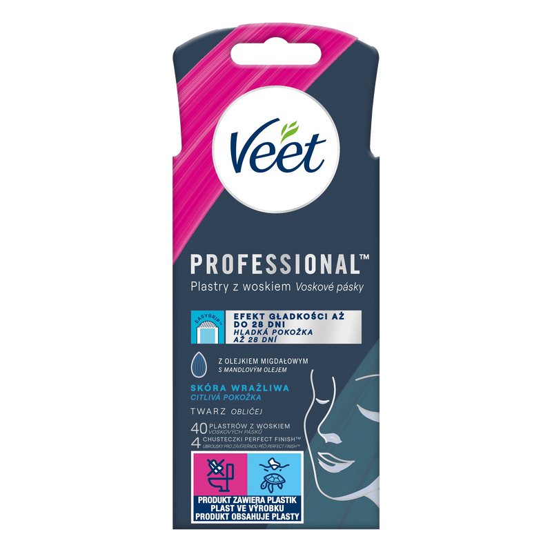 VEET PROFESSIONAL<sup>TM</sup> Plastry z woskiem do depilacji twarzy  dla skóry wrażliwej 40 szt