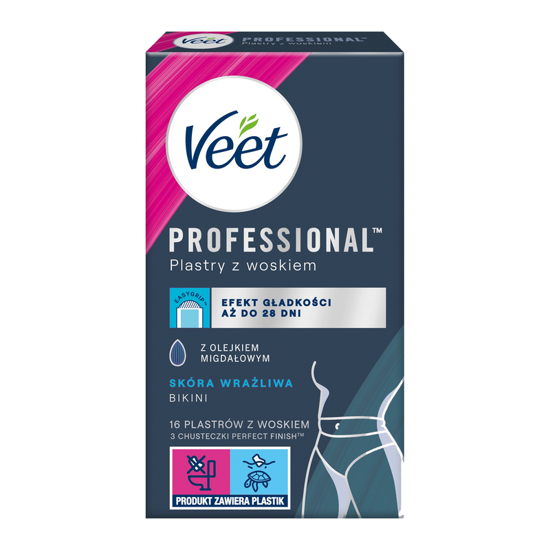 VEET PROFESSIONAL<sup>TM</sup> Plastry z woskiem do depilacji bikini dla skóry wrażliwej 16 szt.
