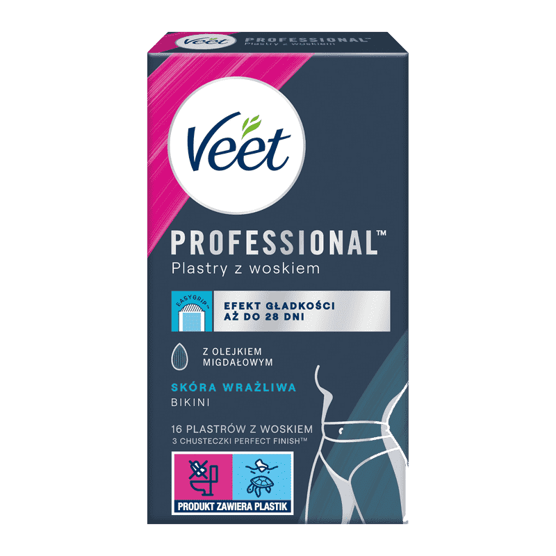 VEET PROFESSIONAL<sup>TM</sup> Plastry z woskiem do depilacji bikini dla skóry wrażliwej 16 szt.