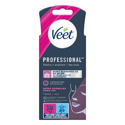 VEET PROFESSIONAL<sup>TM</sup>  Plastry z woskiem do depilacji twarzy dla skóry normalnej 20 szt