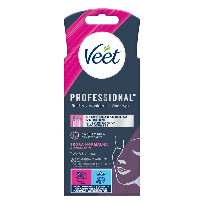 VEET PROFESSIONAL<sup>TM</sup>  Plastry z woskiem do depilacji twarzy dla skóry normalnej 20 szt