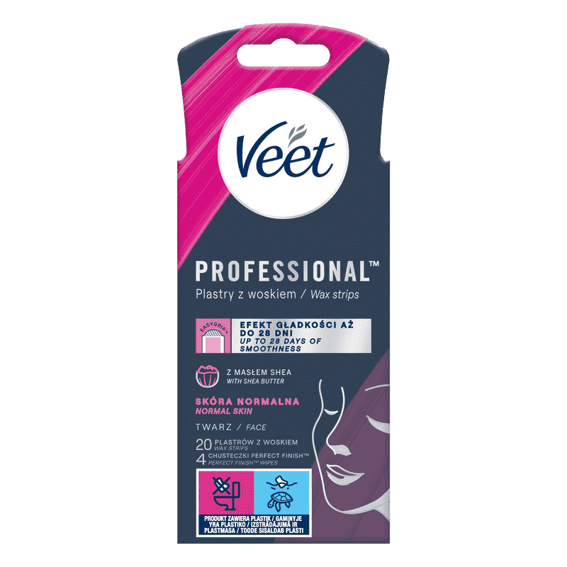 VEET PROFESSIONAL<sup>TM</sup>  Plastry z woskiem do depilacji twarzy dla skóry normalnej 20 szt