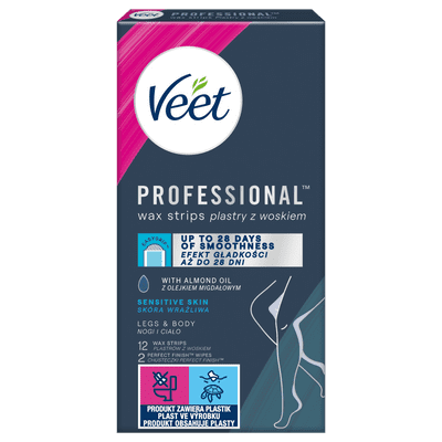 VEET PROFESSIONAL<sup>TM</sup> Plastry do depilacji z woskiem dla skóry wrażliwej 12 szt