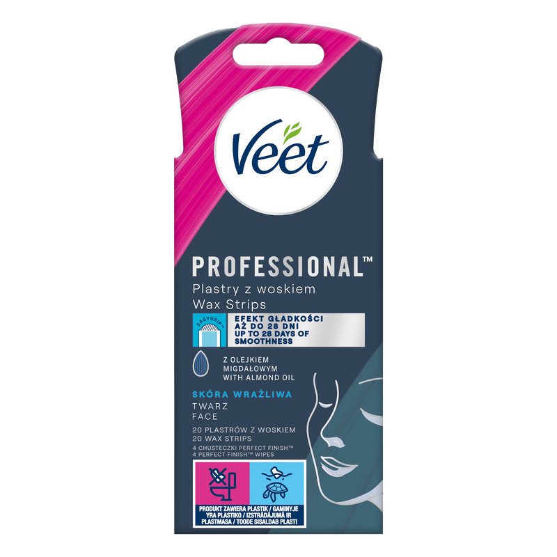 VEET PROFESSIONAL<sup>TM</sup> Plastry z woskiem do depilacji twarzy  dla skóry wrażliwej 20 szt