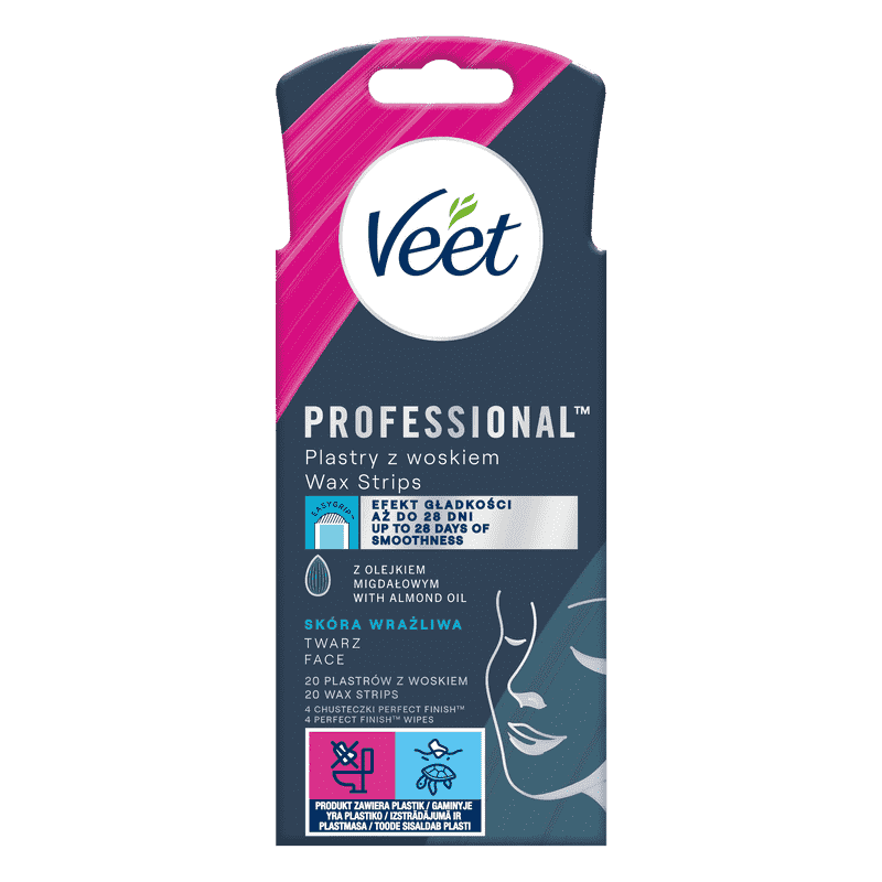 VEET PROFESSIONAL<sup>TM</sup> Plastry z woskiem do depilacji twarzy  dla skóry wrażliwej 20 szt