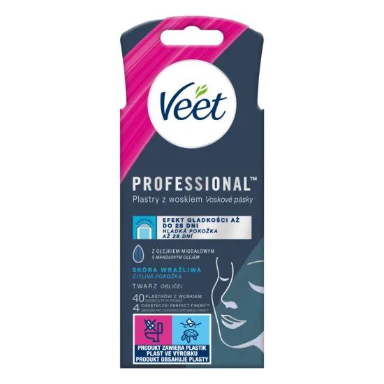 VEET PROFESSIONALTM Plastry z woskiem do depilacji twarzy dla skory wrazliwej 40 szt